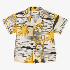 Molo Boys Ivory & Yellow Cotton Palm Tree Shirt