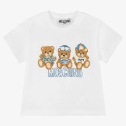 Moschino Baby Boys White Cotton Teddy Bear Logo T-Shirt