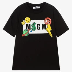 MSGM Boys Black Cotton Logo T-Shirt