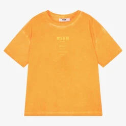 MSGM Boys Orange Cotton Logo T-Shirt
