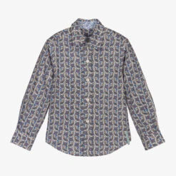 Pan Con Chocolate Boys Blue Cotton Paisley Shirt