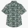 Pan Con Chocolate Boys Blue Cotton Tropical Print Shirt