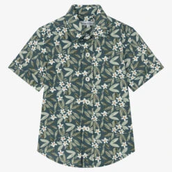 Pan Con Chocolate Boys Blue Cotton Tropical Print Shirt