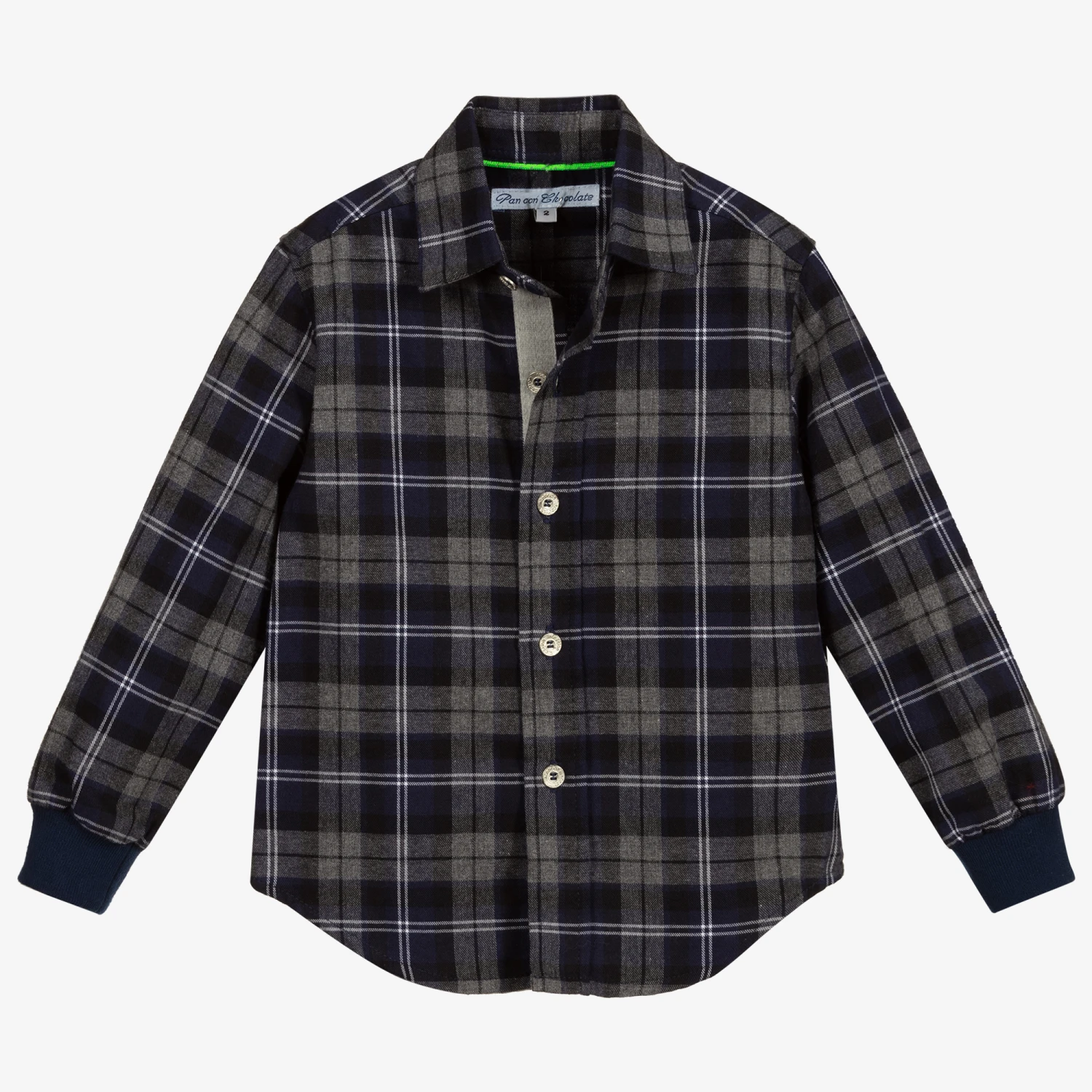 Pan Con Chocolate Boys Blue & Grey Checked Shirt - Image 4