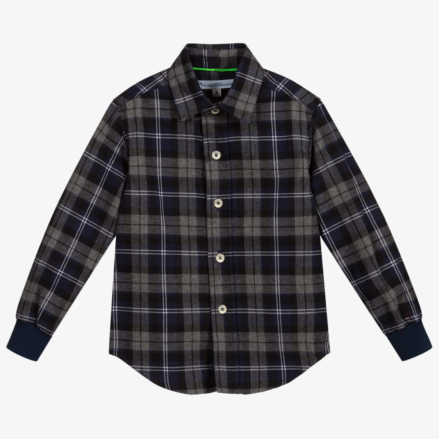 Pan Con Chocolate Boys Blue & Grey Checked Shirt