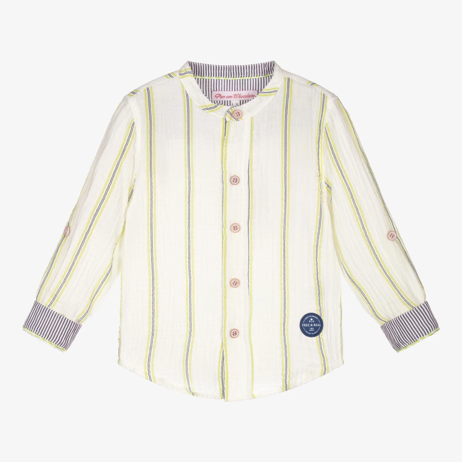 Pan Con Chocolate Boys Striped Cotton Shirt - Image 4