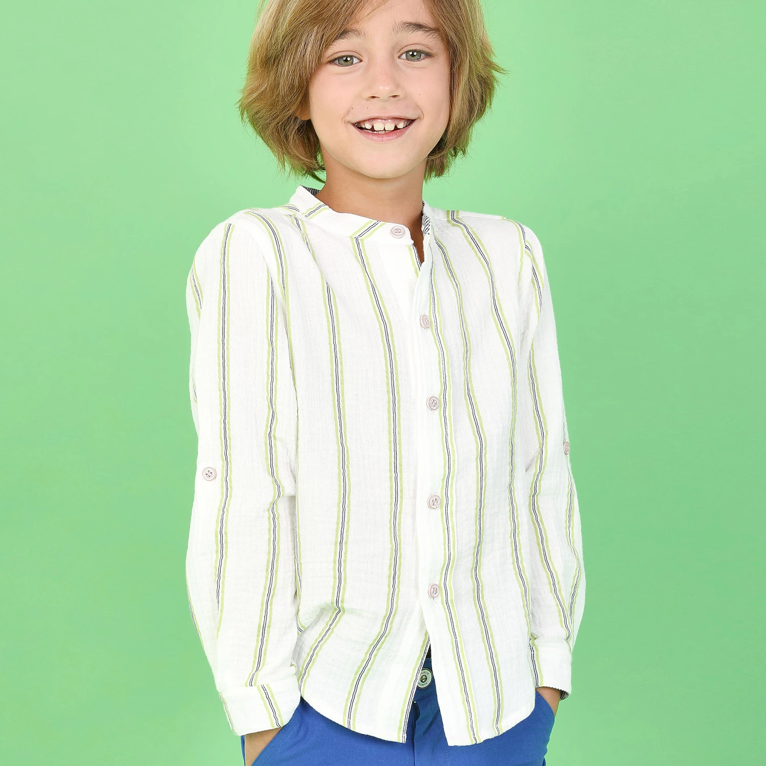 Pan Con Chocolate Boys Striped Cotton Shirt - Image 2