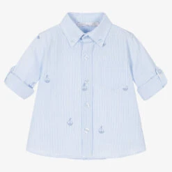 Patachou Boys Blue Cotton Stripe Seersucker Shirt