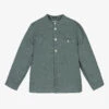 Tartine Et Chocolat Boys Green Linen Collarless Shirt