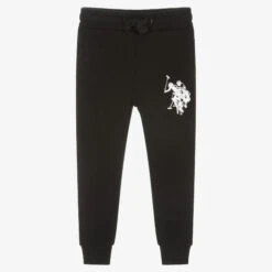 U.S. Polo Assn. Boys Black Cotton Logo Joggers