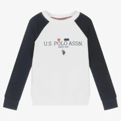 U.S. Polo Assn. Boys White & Blue Logo Sweatshirt