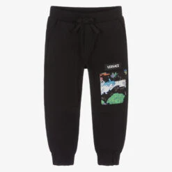 Versace Boys Black Logo Cotton Joggers