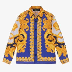 Versace Boys Blue & Gold Barocco Shirt