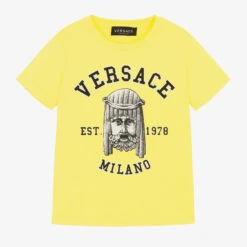 Versace Boys Yellow Cotton Logo T-Shirt
