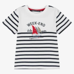 Week-end à La Mer Boys White Breton Stripe Boat T-Shirt