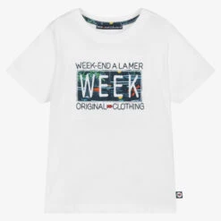 Week-end à La Mer Boys White Cotton T-Shirt